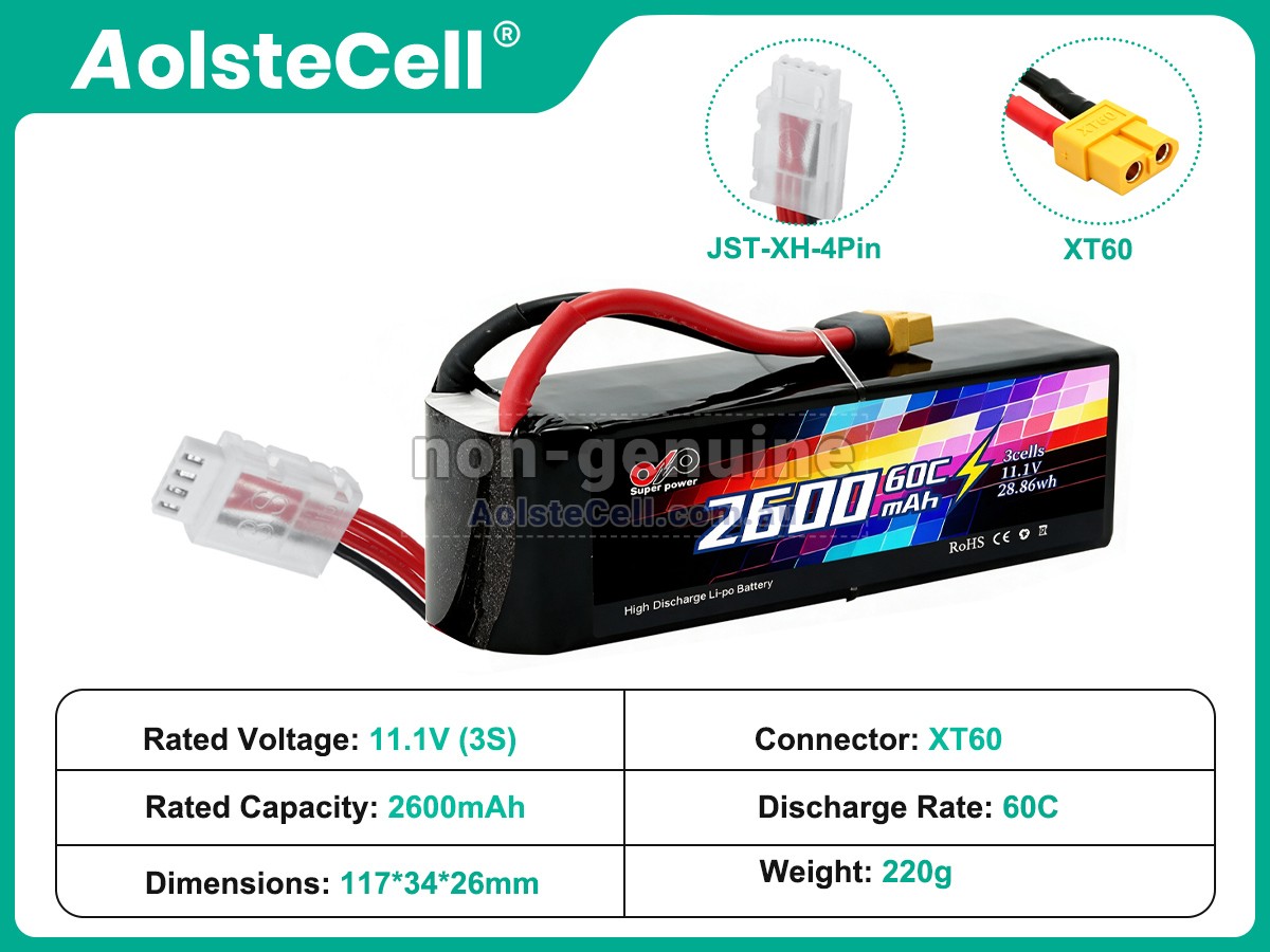 Replacement AolsteCell 11.1V 3S 2600MAH 60C XT60 battery