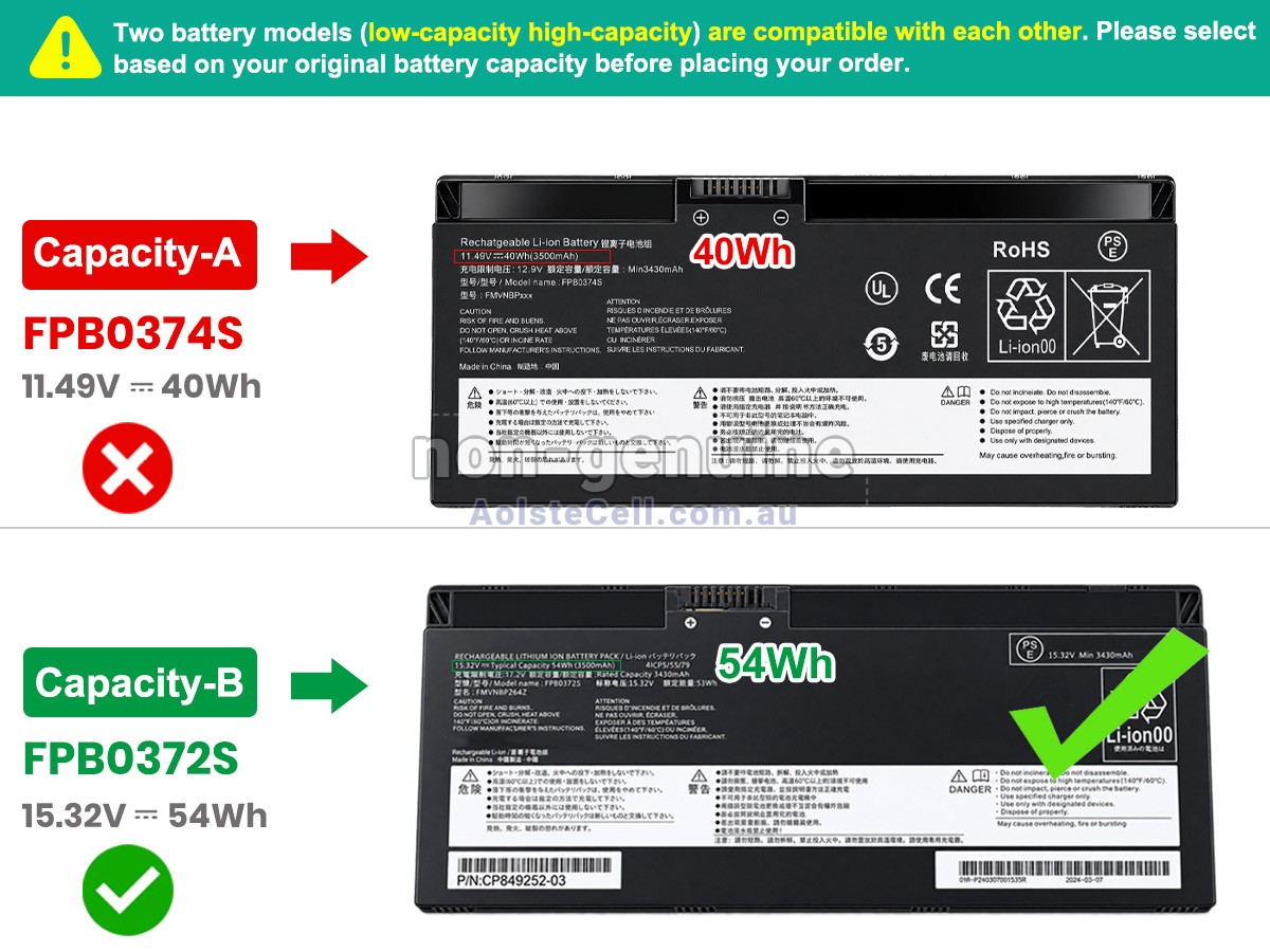 Replacement Fujitsu CP854407-02 battery