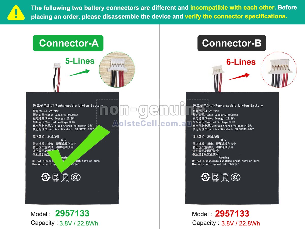 Replacement Teclast 2957133 battery