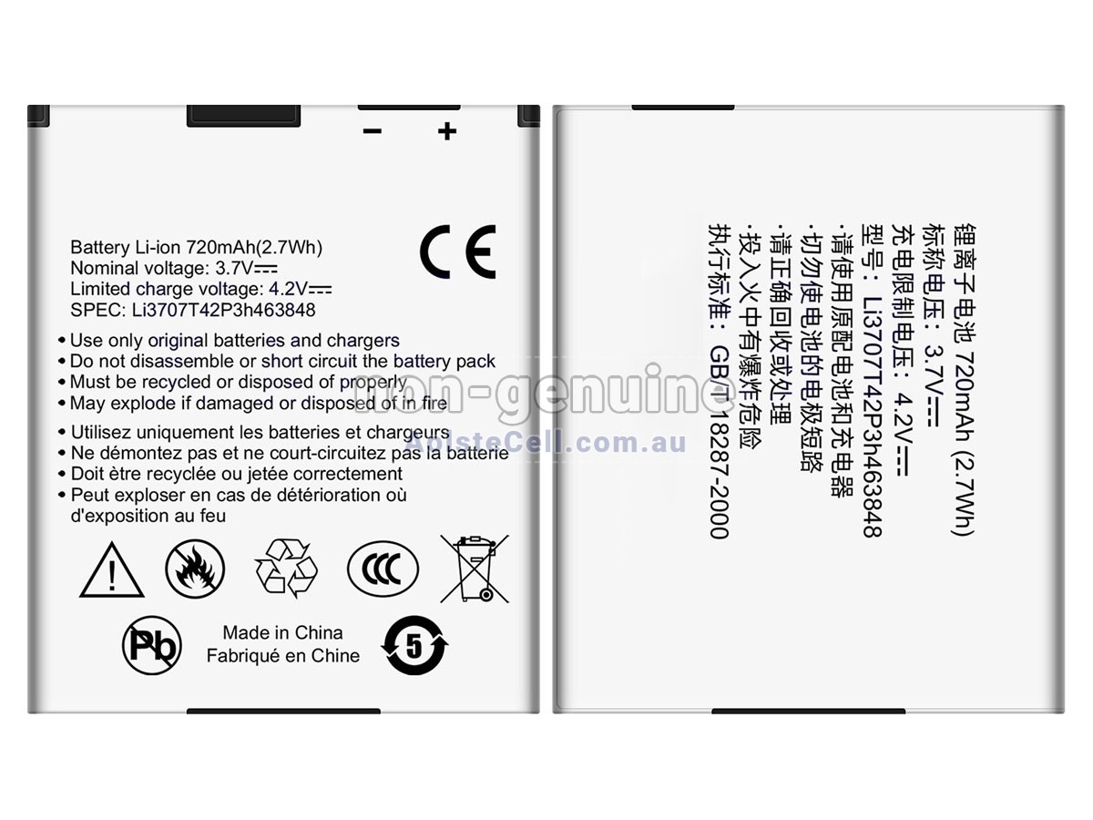 Replacement ZTE LI3707T42P3H463848 battery